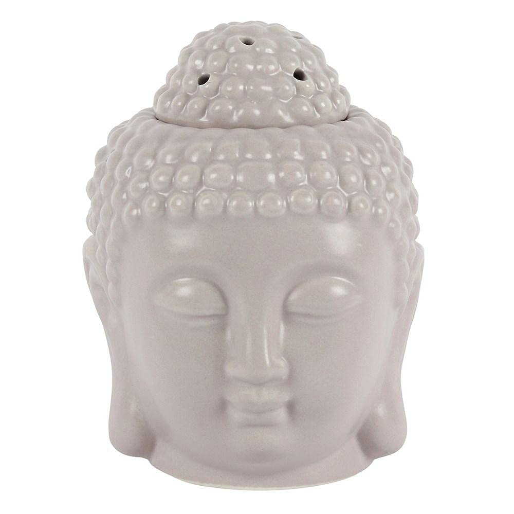 Tranquil Grey Small Buddha Head Oil Burner - 13cm x 10cm (1 Pc.) - Silky Finish, Perfect for Fragrance Oils and Wax Melts