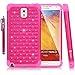 Galaxy Note 3 Case, Style4U Studded Rhinestone Crystal Bling Hybrid Armor Case Cover for Samsung Galaxy Note 3 N9000 N7200 with 1 HD Screen Protector and 1 Stylus [Hot Pink/Hot Pink]