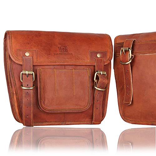 Leather Motorcycle Bags Side Pouches - 1 Pair of Brown Genuine Leather Saddle Panniers - Waterproof Storage for a Stunning Vintage or Modern Look - Duffel Touring Bag Styling Suits Men or Women - Thumbnail 2