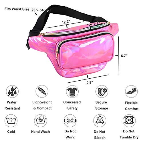 MUM'S MEMORY Metallic Hologram Fanny Pack – Outdoor Sport Waist Pack for Running, Hiking, Traveling for Women and Men (Rose Red)