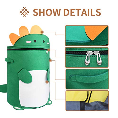 CAVWVTYU Toy Mat Storage Bag - Dinosaur Thick Felt Toy Storage Basket Waterproof Oxford Play mat for kids 2-in-1 Drawstring Toy Storage Bag with 15.8” tall by 13” Diameter & 59\'\' Durable Toy Mat Bag Play Mat