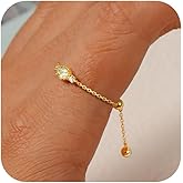 CZ Link Chain Ring for Women, 925 Sterling Silver Adjustable Band Birthstone Stacking Tassel Dangling Statement Rings with Dangle Beaded Ball Dainty Promise Chain Ring Birthday Wedding Jewelry Holiday Gifts