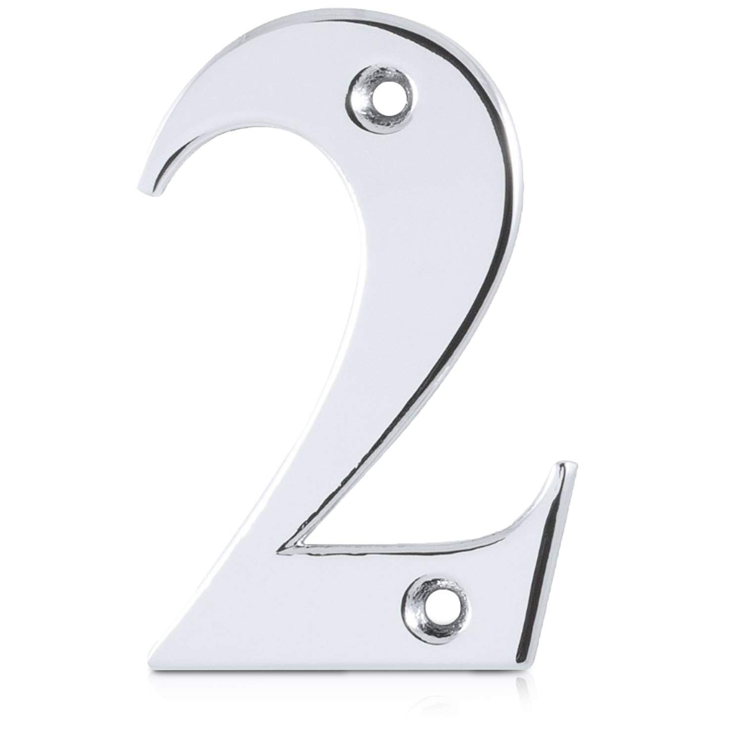 XFORT Polished Chrome Front Door Number 2, House Number Suitable for All Door Types including Wooden, uPVC, and Composite.