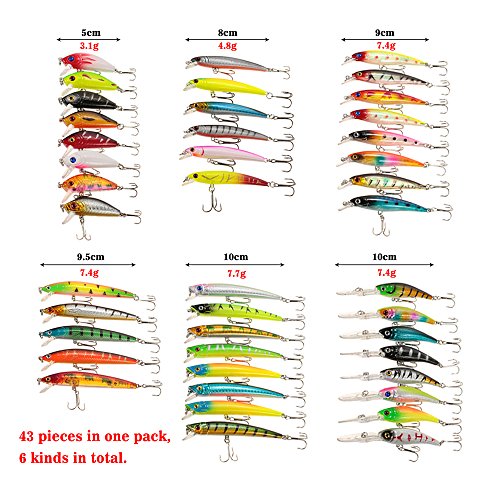 Lixada 43pcs Leurres De Pêche Kit Artificielle Appâts Kit Pêche Accessoires