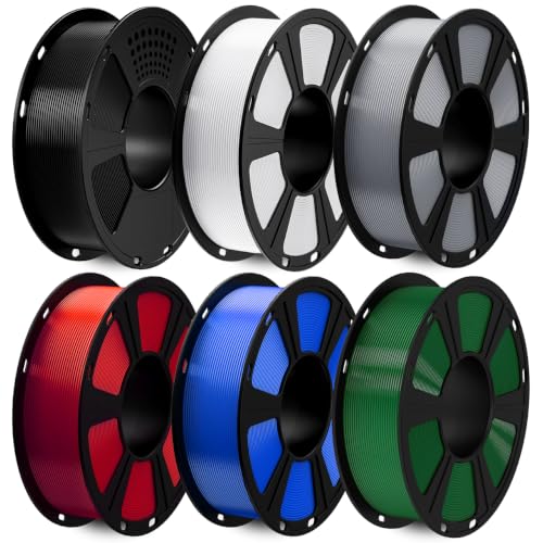 GIANTARM PETG Filament 1,75 mm 3D-Drucker 6 kg Spool,6PCS,Schwarz+Weiß+Grau+Rot+Grün+Blau