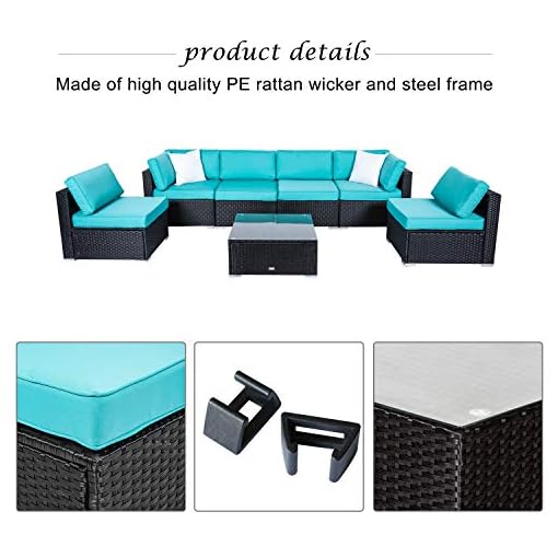 Peach Tree 7 Pcs Outdoor Patio Furniture Sets Pe Rattan Wicker Sofa Sectional Furniture Set With 2 Pillows And Tea Table Beachfront Decor