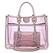 Large Clear PVC Top Handle Shoulder Bag Tote Handbag 2 Piece Set Leather Crossbody Purse Pink