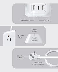 TROND Flat Extension Cord 10ft, Ultra Thin Flat