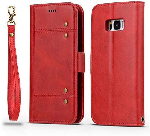 Hulorry Galaxy S8 Samsung Lightweight Case, Wallet Case Lightweight Slim Fit Case Heavy Duty 360 Degree Protection Cover with Wrist Strap with ID&amp;Credit Card Pockets for Samsung Galaxy S8