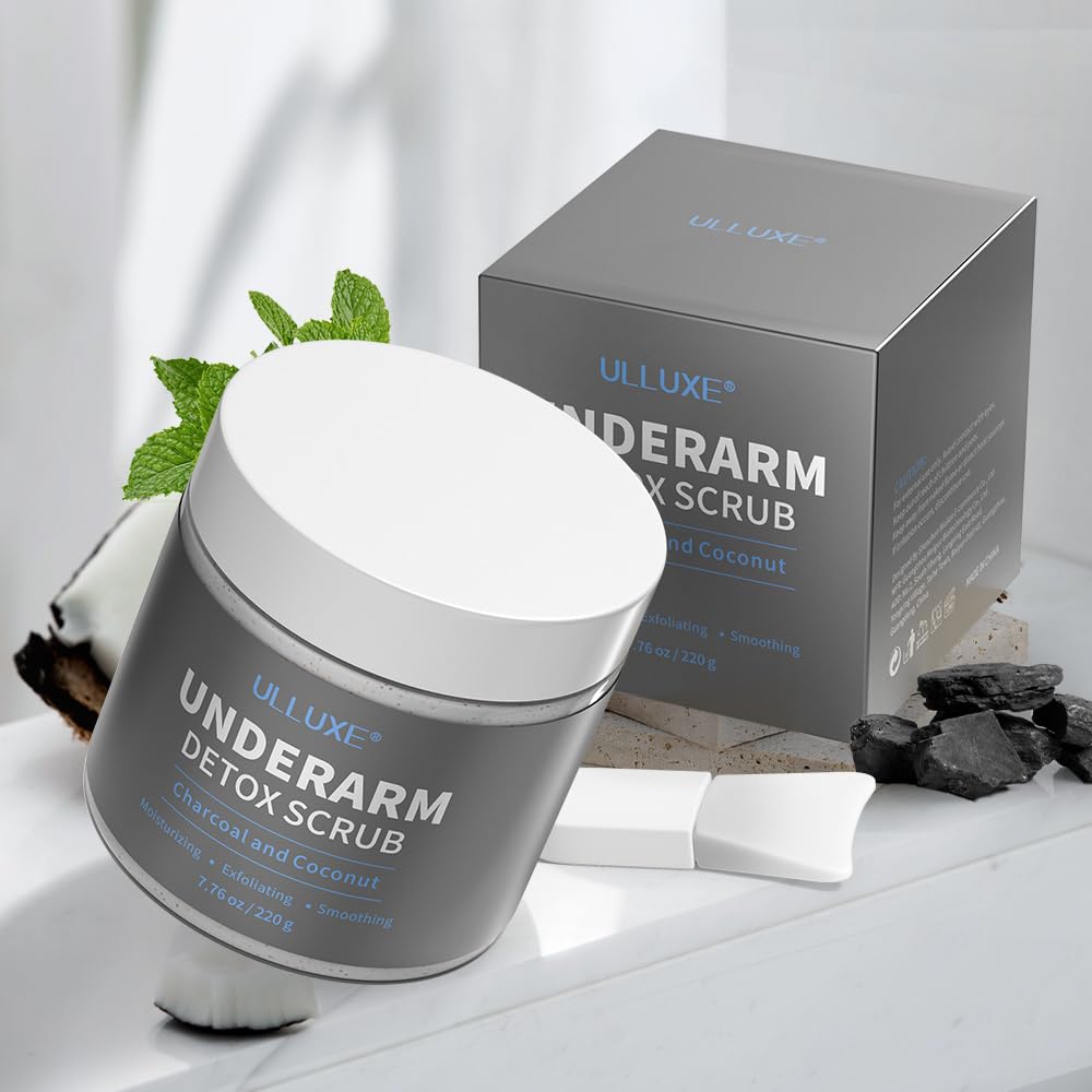 Charcoal Underarm Detox Scrub for Odor Control, Dark Armpits Spots Remover, Armpit Detox & Bikini Area Body Scrub Exfoliating & Moisturizing, Natural Deodorant Scrub for Women & Men, 7.7 Oz