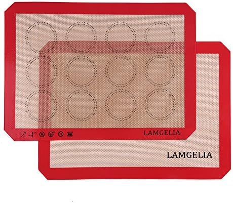 Lamgelia Silicone Baking Mat Sheet Set (2) Half Sheets - Non Stick Cookie Sheets Professional Grade (Bright Red)