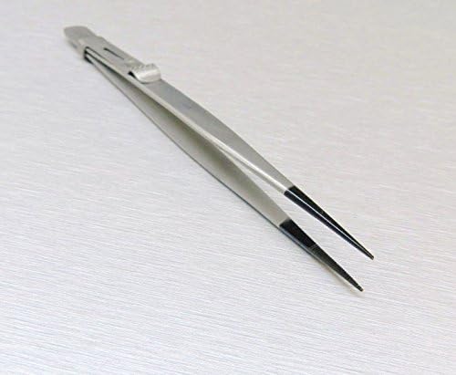 TWEEZERS FINE TIP EPOXY COATED TIPS SLIDE LOCK 6-1/4 STAINLESS for DIAMONDS GEM (E 2) by Novel