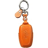 LSAUTO Car fob Cover Compatible with Ford Bronco.Genuine Leather Key Fob Cover with Keychain- Yellow (Yellow)