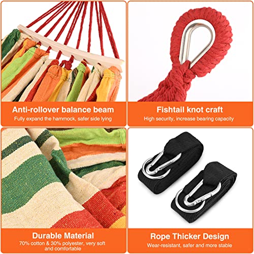 Hammock 200 x 150 cm, Camping Hanging Mat with Balance Beam, Extra Large Canvas Hammock Portable with Carry Bag up to 300 kg for Yard Garden (Colourful)