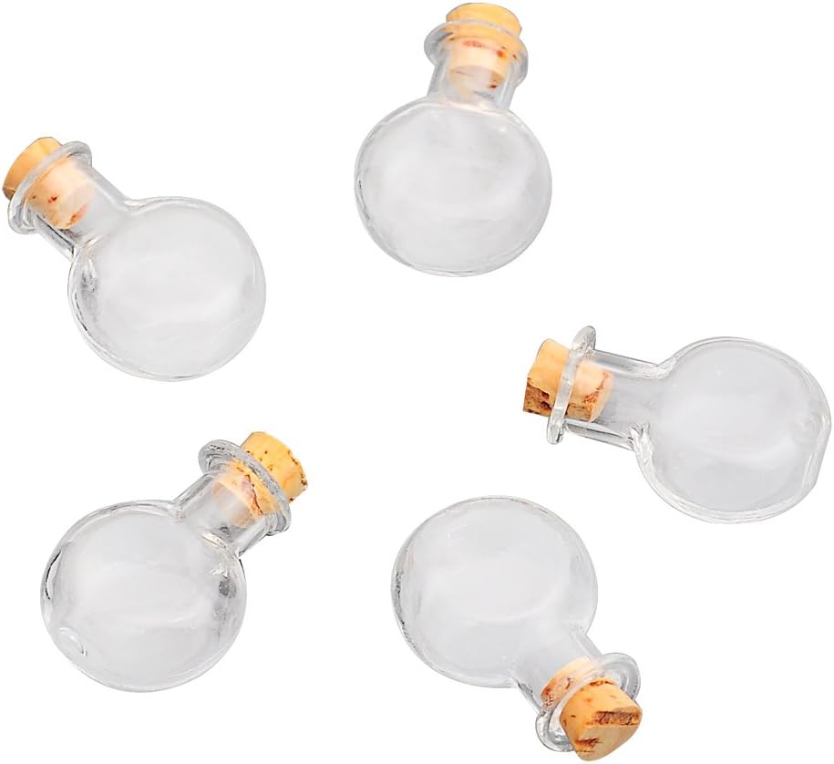 Pack of 5 Mini Glass Bottles with Corks, Flat Round, 2,9cmx1,9 cm
