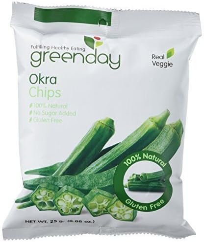 Okra Chips Hi Fibre No Sugar Added Gluten Free 25g. ( 0.88 oz ) X 3 PACK Netweight 75g.( 2.64 oz )