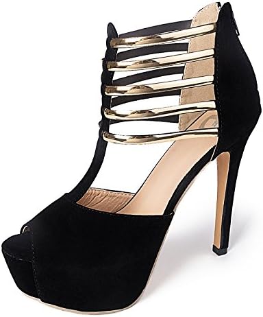 Platform Pump High Heels Black/Red Peep Toe T-Strap