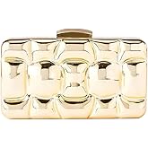 PSBIY Women Metal Clutch Bag Sparkly Metallic Evening Handbag Trendy Metal Chain Shoulder Bag Crossbody Bag