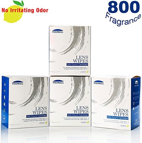 VISUMALL 800 Lens Wipes - Pre-Moistened Cleaning Wipes Portable Travel Cleaner with Light Fragrance Nonirritating (Lemon Scent)