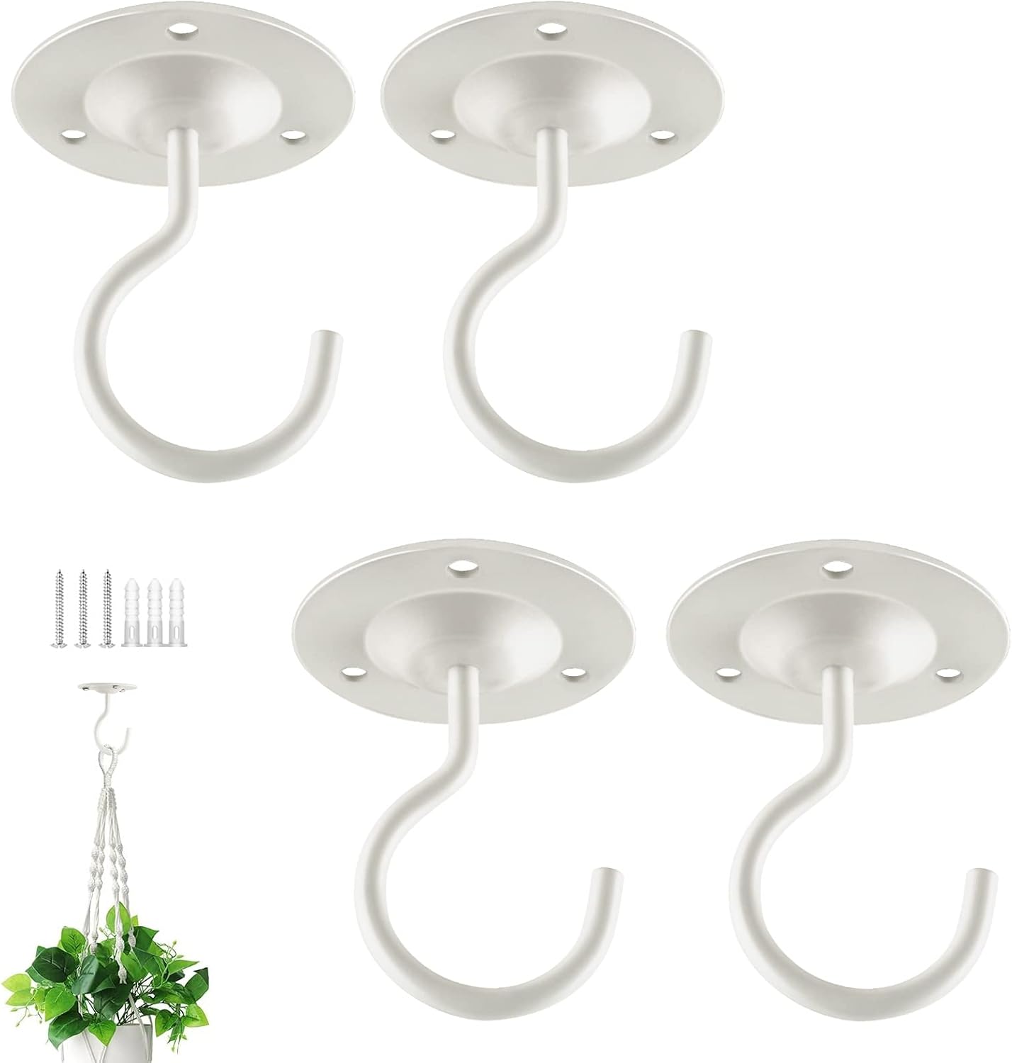 Outdoor Hanging Brackets - BOLITE Ceiling Hooks for Hanging Plants, Wall Mount Metal Hangers for Bird Feeders, Plants, Lanterns, String Lights, Wind Chimes, Indoor and Outdoor Decorations, Retro White, 4 Pack