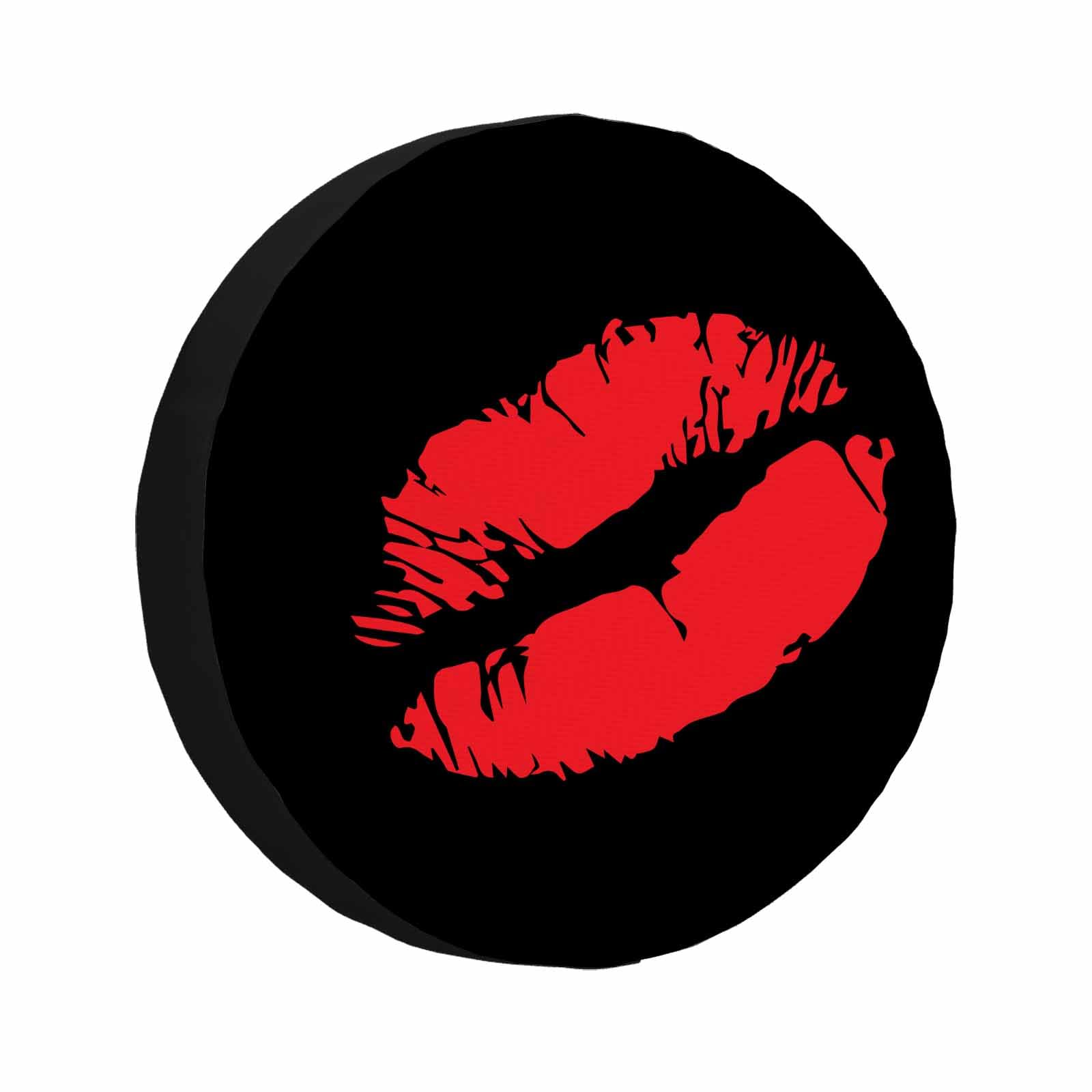 Photo 1 of MIYASANG Kiss Me Print Spare Tire Cover Sexy Red Lips Lipstick Romance Glamour Desire Weatherproof Universal Wheel Protectors Camper Tire Covers for Trailer Rv Travel(17 inch)