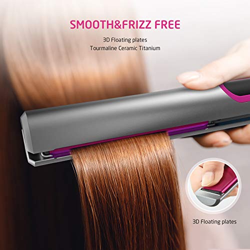 Hair Straightener and Curler 2 in 1,GOOLEEN Flat Iron for Hair Styling,1 Inch Extra-Long Tourmaline Ceramic Titanium Plate,Fast Heat Straightening Curling Iron,LCD Display Adjustable Temp 290-450℉