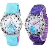 Disney Frozen 2-Pack Watch Set for Kids Ages 4–7 – Featuring Elsa Snow Queen Dial Designs – Clear Bezels with Blue and Purple Nylon Straps – GET 2 Mystery Bonus Watches