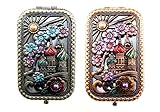 Ivenf 2 Pack Castle & Flower Square Vintage Compact Purse Mirror, Christmas Gift, Antique Pewter & Rose Golden