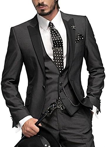 YOGHOURT Men's One Button Groom Tuxedos Wedding Suit Black Formal Suits 34R US Black