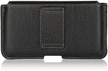 Hadi Soft Leather Holster Carrying Pouch with Belt Clip with Magnetic Closure For 5.5 inch Cell Phone (For iPhone 6 Plus / For iPhone 7 Plus / For Samsung S6 Edge) - Horizontal - Black - Medium Size