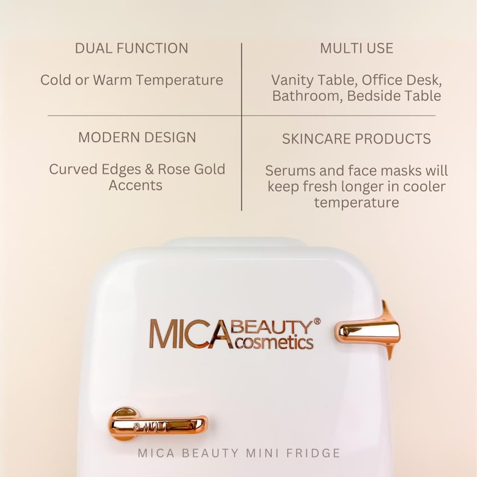 Mica Beauty Mini Skincare Refrigerator-Thermo Electric Cooler and Warmer perfect for a Bedroom, Dorm, Office,Desktop and Travel 4 Liter