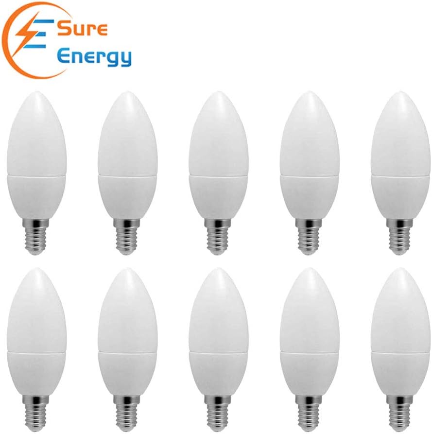 Sure Energy 10x 4W LED Candle Bulbs E14 SES 3000K Lumens: 323, Beam Angle 160°, CRI 80, SMD, E14 Base, IC Driver, 25000H Life Time, PF 0.5, 2 Years Warranty