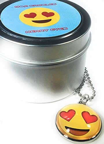 Moji Candle Heart Eyes Emoji Prize Candle | Emoji Charm Necklace Inside | Hand Poured Soy Wax | Wood Wick | 4oz. Round Tin