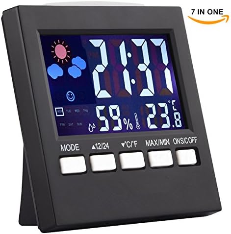 iBetterLife Hygrometer Thermometer, Multifunction 7-in-1 Digital Temperature Humidity Gauge, Indoor Humidity Meter Monitor w/Calendar, Time, Alarm Clock, Voice Control Backlight for Home, Car, Office