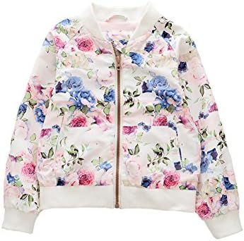 Girl Baseball Jacket Coat Zipper Overcoat Kid Toddler Flowers Windbreaker Outerwear