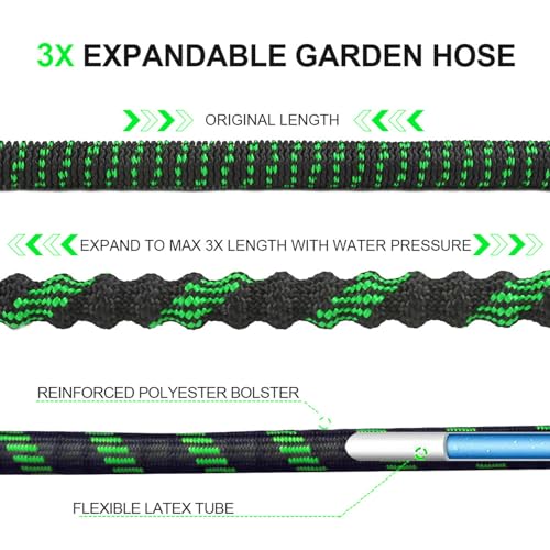 50ft Expandable Garden Hose Pipe 50ft Magic Flexible Garden Hose with 10 Upgraded Water Spray Modes, 3 Layers Latex Tangle Free, Garden Hose for Gardening and
