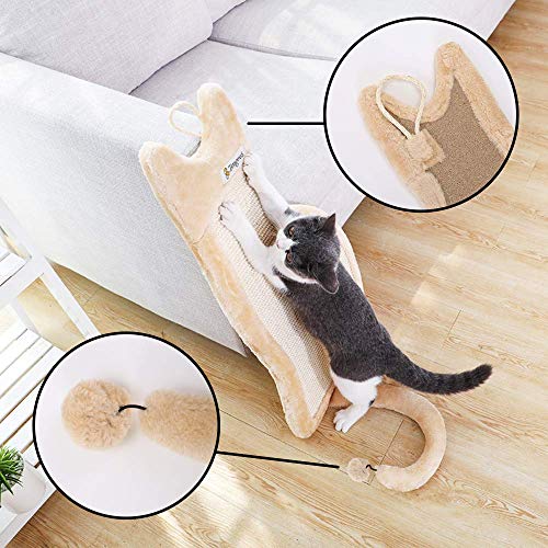 Cat Scratching Post Scratcher Shaped Like A Kitty with Teaser Ball on