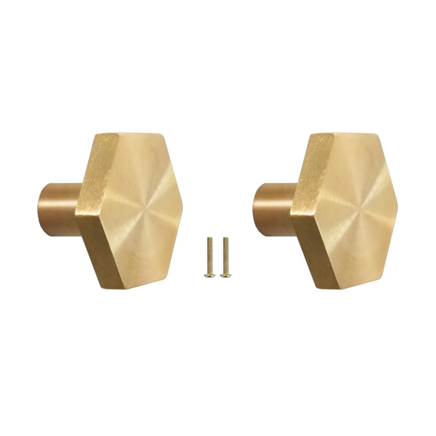 HNJKJEU Drawer Knobs Brass with Screws 2 Pieces Solid Brass Furniture Knobs Drawer Knobs Door Knobs Cabinet Cupboard Gold Hexagon 27mm