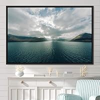 Framed Canvas Wall Art Calming Waters Aerial Cool Lake Landscape Multicolor Photography Realism Relax/Calm - 16x24 inches