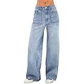 EMMIOL Women's Wide Leg Jeans Baggy Jeans Mid Waist Stretch Boyfriend Denim Pants Vintage Trousers with Pocket