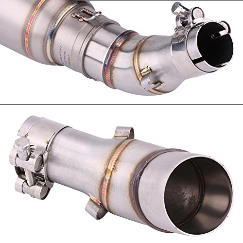 Exhaust Middle Pipe, Stainless Steel Motorcycle Slip On Exhaust Middle Link Pipe Adapter Connector for Yamaha R25 R3 2013-2016 Silver