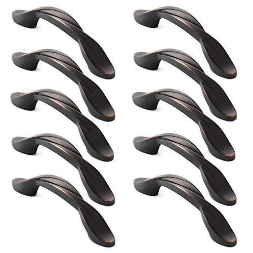 Cauldham 10 Pack Solid Braided Kitchen Cabinet Pulls Handles (3" Hole Centers) - Drawer/Door Hardware - Style M260 - Oil Rubbed Bronze