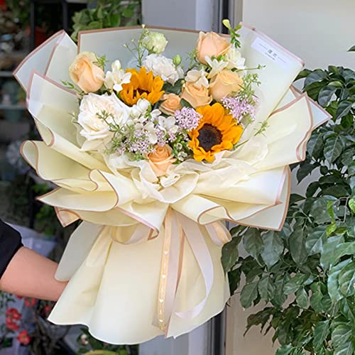 Joojus 14 Sheets 7 Colors Double Sided Gold Edge Waterproof Flower Floral Wrapping Paper Florist Bouquet Supplies DIY Crafts Gift Packaging for Wedding Party, 22.8X 22.8 inch