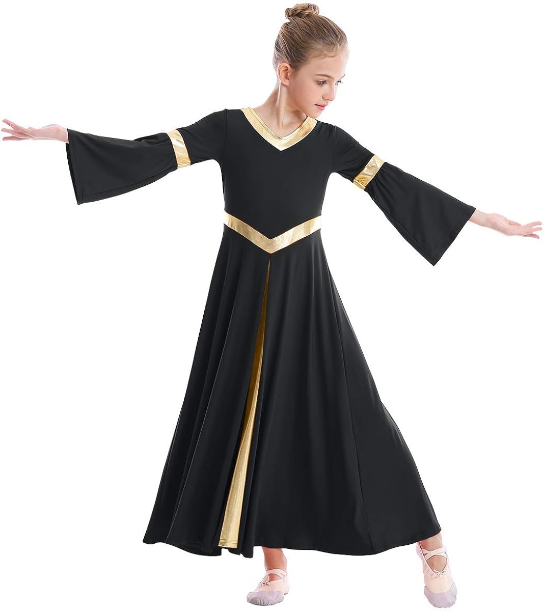 IBAKOM Womens Metallic VNeck Long Sleeve Worship Praise Liturgical