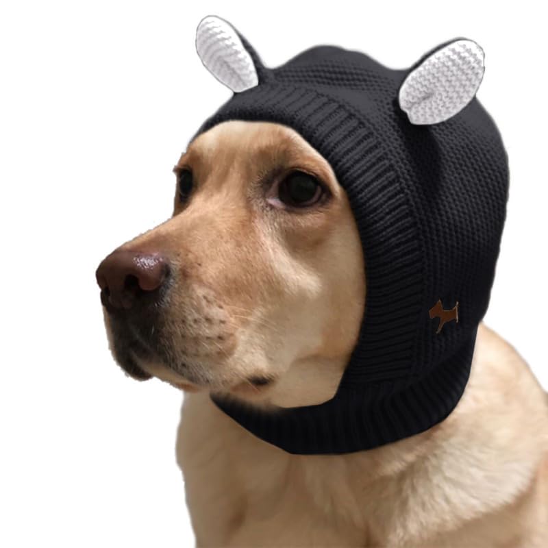 YAMEE Dog Winter Hats - Large Dog Ear Muffs, Knitted Hat for Outdoor Walking, Noise Protection (Large, Black)