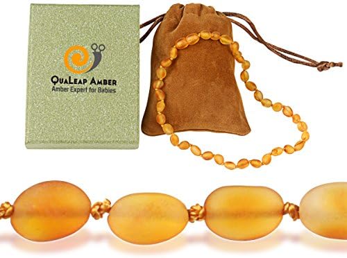 Premium Amber Teething Necklace for Baby (Unisex - Raw Honey - 12.5 Inches), 100% Organic Baltic Amber Teething Necklace - Natural Remedy of Inflammation, Drool, Molar& Fussiness