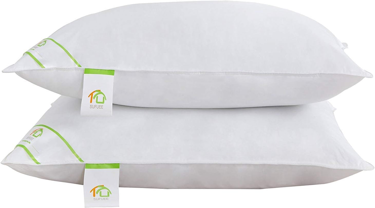 SUFUEE Goose Feather and Down Pillows Pair, Pillows with 100 Cotton Cover, Medium and Soft