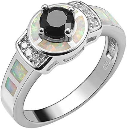 Weinuo Black Onyx White Fire Opal Silver Gold Filled Ring Size M To T1/2