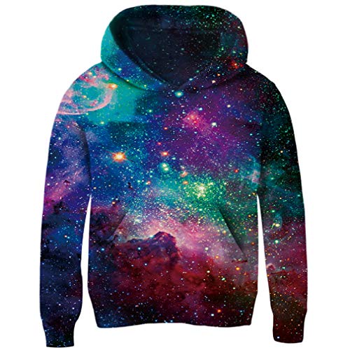 Funnycokid Boys Hoodies 3D Graphic Printed Galaxy Universe Casual Pocket Sweatshirt Girls Fleece Hoodie