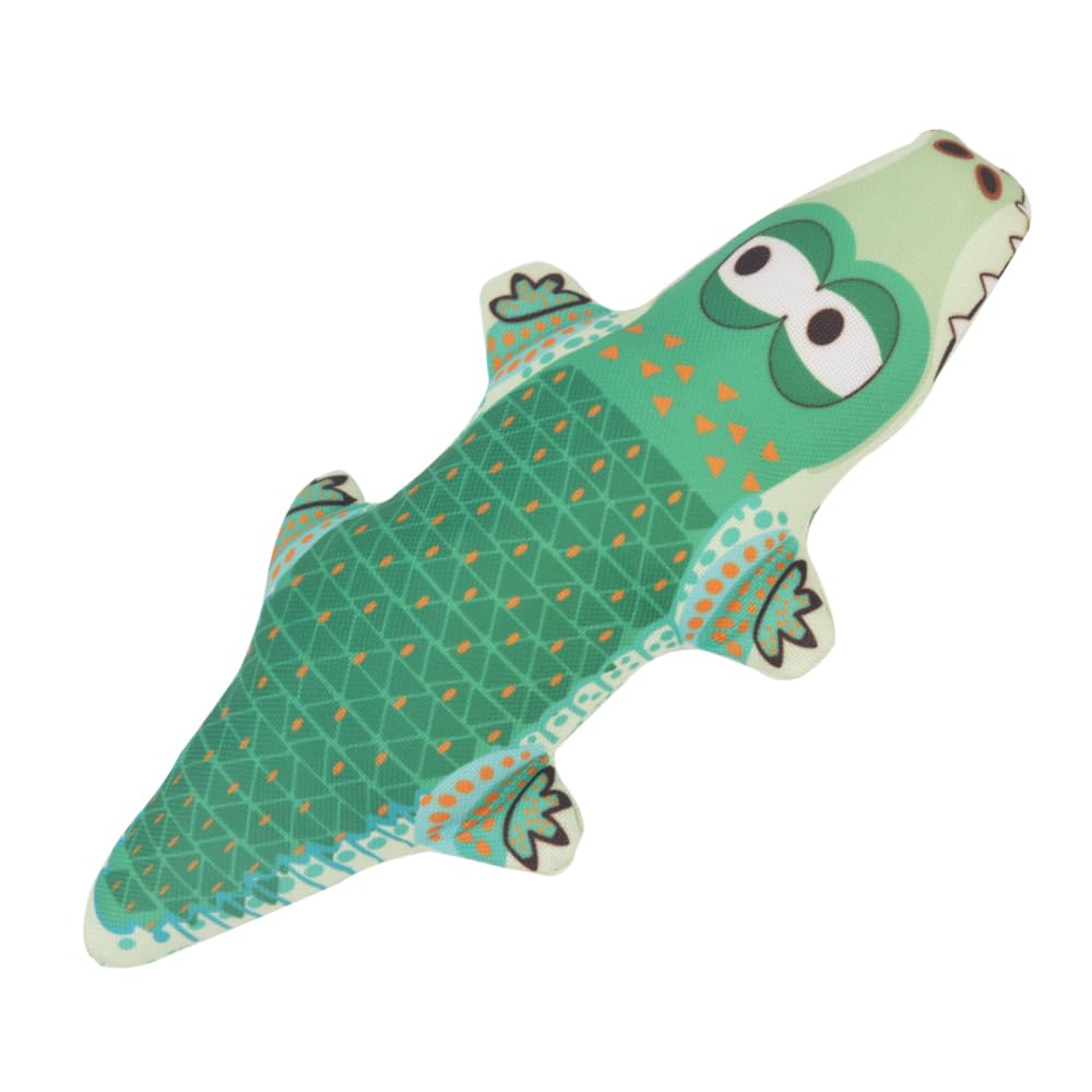 COMFPET Squeaky Dog Plush Toy, Interactive Dog Toy Clean Teeth Puppy Chew Toy, for Small Breed Pupppy(Green Crocodile)